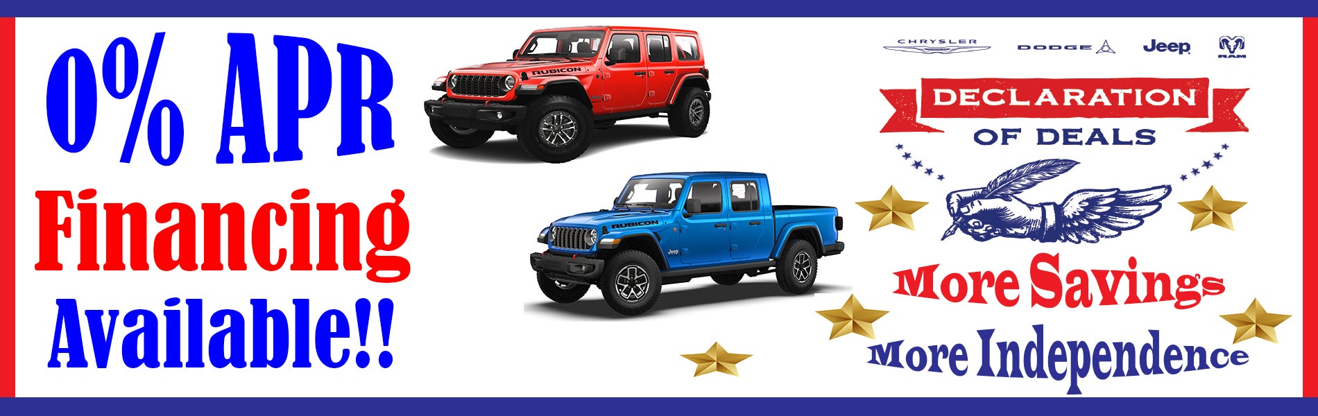 Wrangler and Gladiator 0% Finance Offer